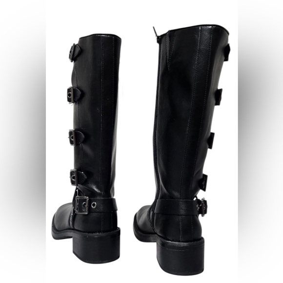 Wild Fable Women's Faux Leather Mid Calf Riding Boots Block Heel. Black - Picture 2 of 4